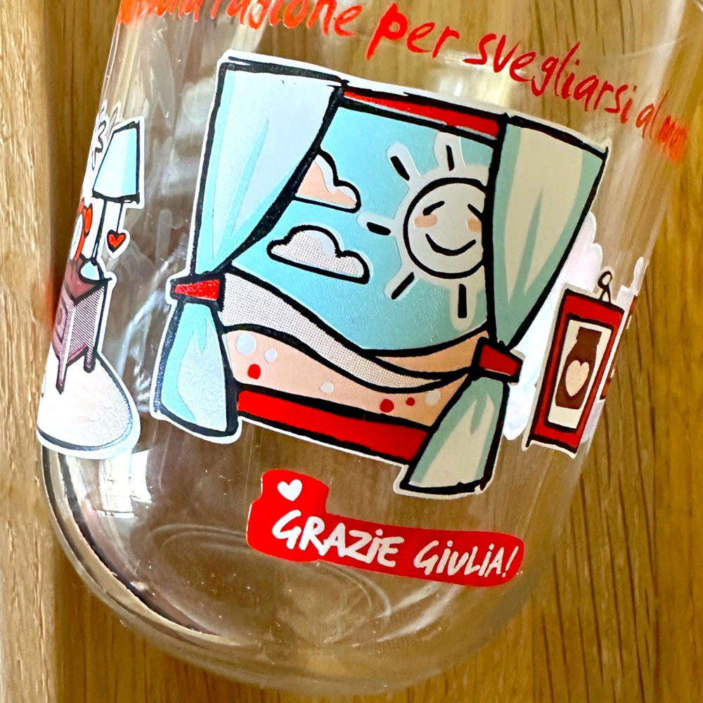 Nutella Glass 8 ounce with Italian Catchphrase from Italian Kids